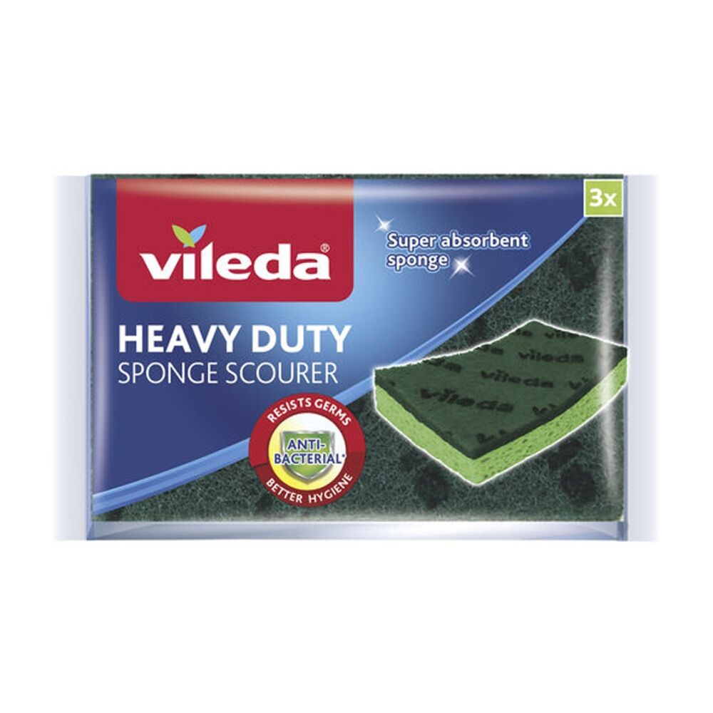Vileda Anti-Bac Cellulose Heavy Duty Sponge Scourer Antibacterial (3 Pieces)