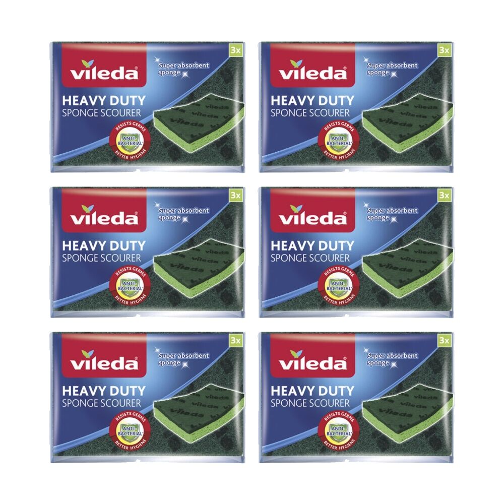 Vileda 6x3pc Vileda Anti-Bac Cellulose Heavy Duty Sponge Scourer Antibacterial (6 Pack)