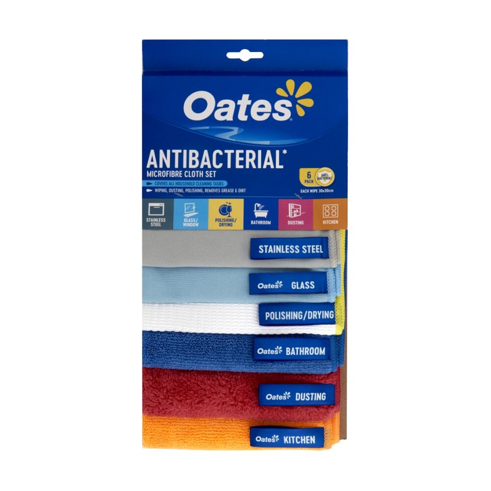 Oates Antibacterial Microfibre Cloth Set Colour Coded Hygienic (6 Pieces)