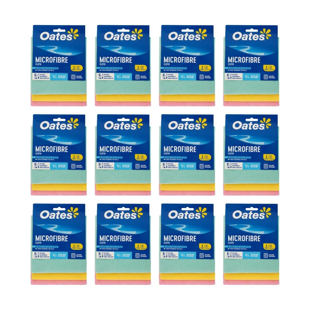 Oates 12x3pc Oates Microfibre Cloth Multi-Purpose Cleaning Cloths For Home Use (12 Pack)
