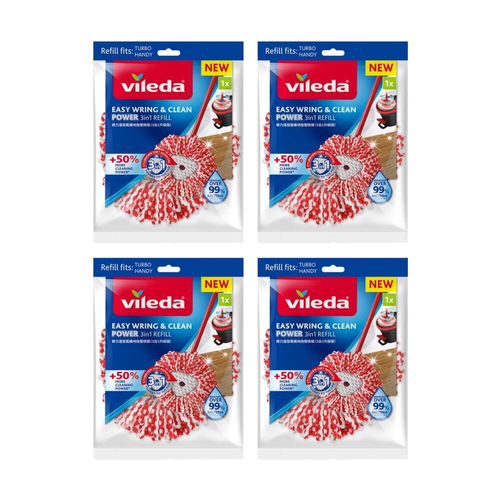 Vileda Easy Wring & Clean Spin Mop 3in1 Refill Microfibre Absorb (4 Pack)
