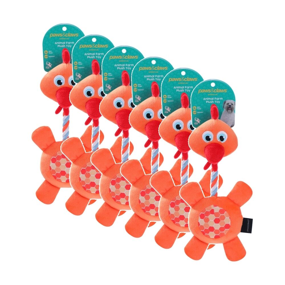Paws and Claws Plush Farm Animals Dog Pet Toy 31-35cm w/ Squeaker Assorted (6 Pack)
