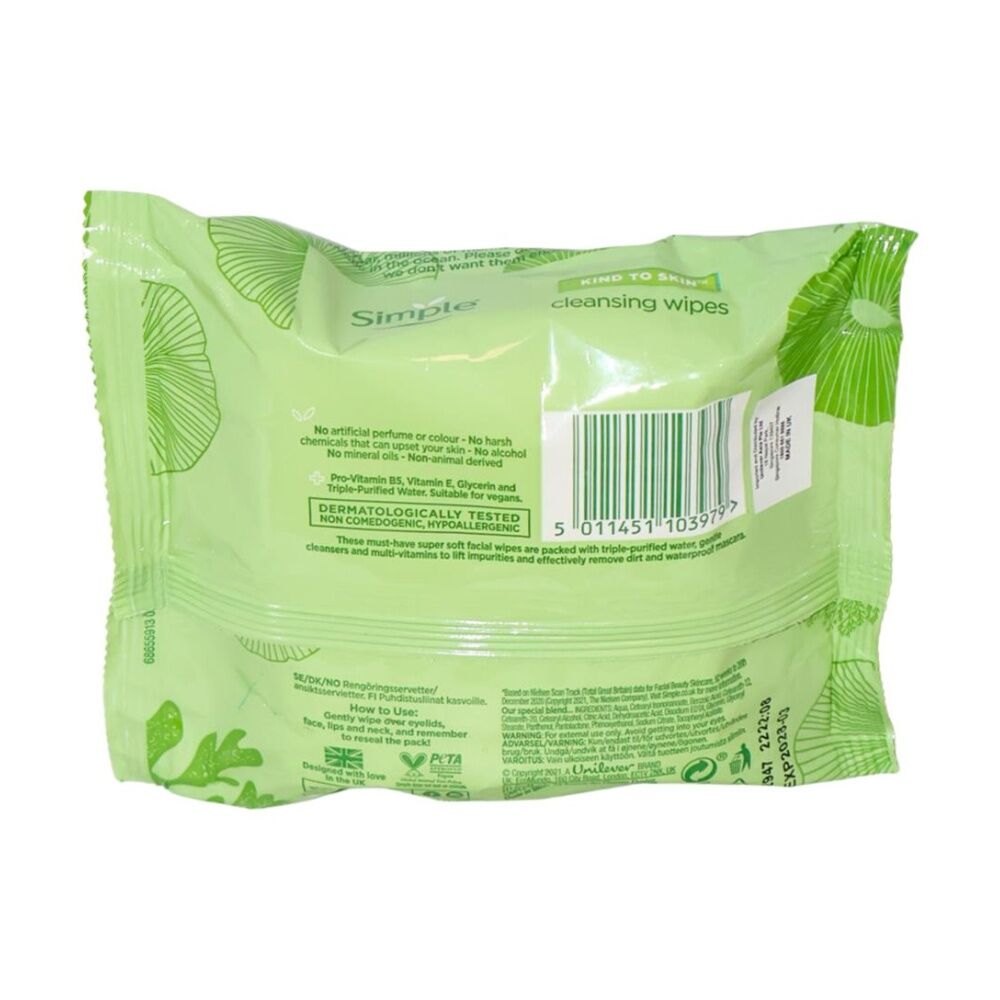 Simple Cleansing Facial Wipes Gentle Makeup Removal & Sensitive Skin (25 Pieces) — image 2