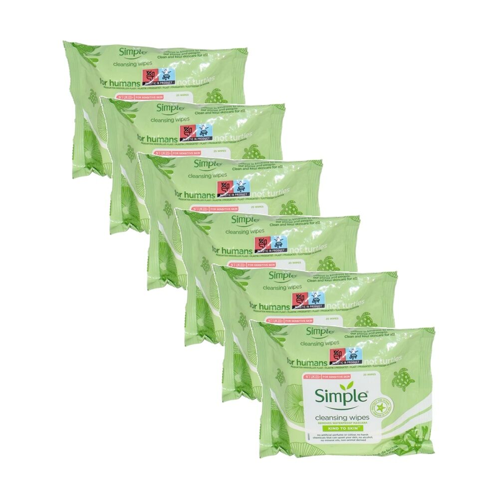 Simple 25pc Simple Cleansing Facial Wipes Gentle Makeup Removal & Sensitive Skin (6 Pack)