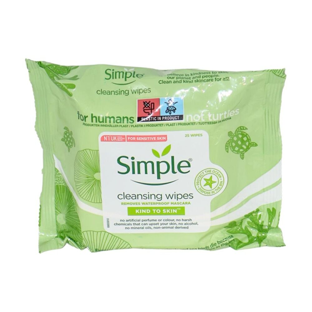 Simple Cleansing Facial Wipes Gentle Makeup Removal & Sensitive Skin (25 Pieces)