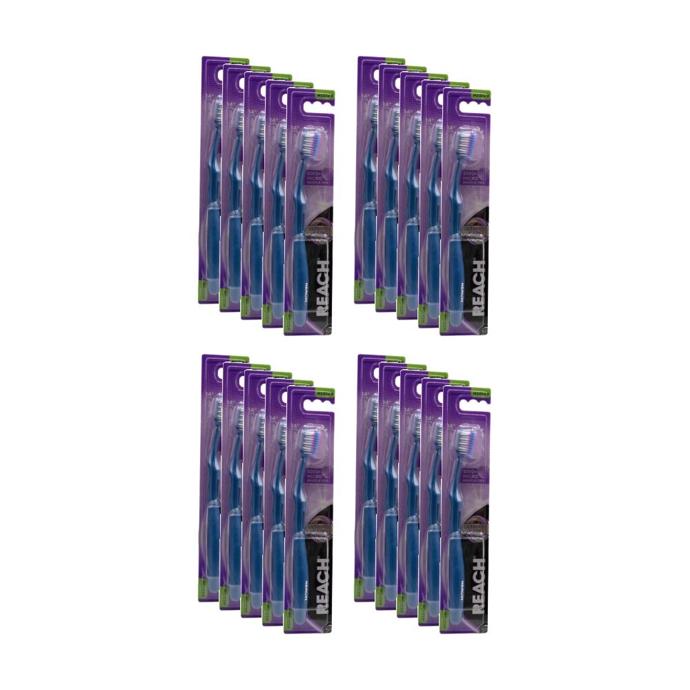 Reach Ultimate Care Toothbrush w/ 14-Degree Angled Neck Med Asstd Colours (20 Pack)