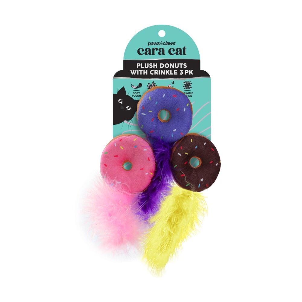 Paws and Claws 3pc Paws And Claws Cara Cat Plush Donuts Crinkle Play Toy Set 6x12cm (12 Pack) — image 2