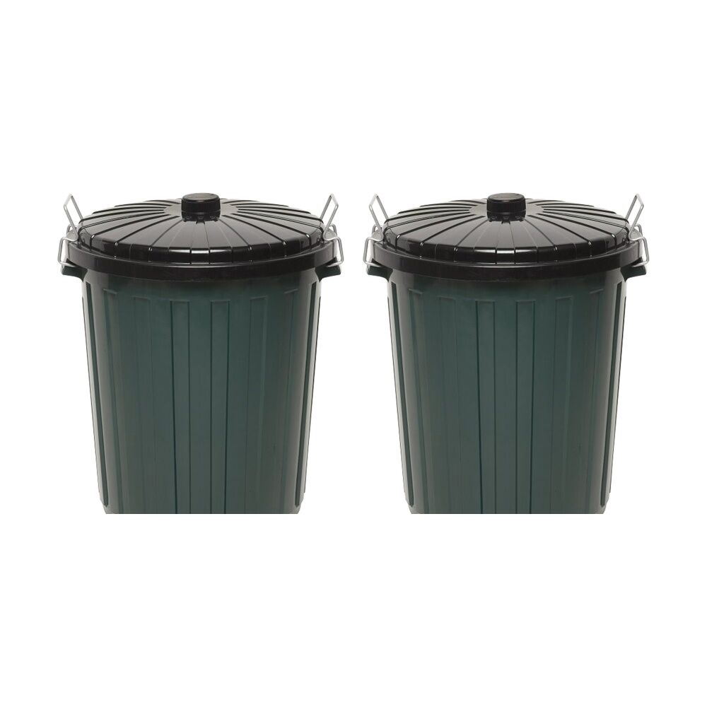Edco Easy Lock Metal Handles Plastic Garbage Bin With Lid 73L Green (2 Pack)
