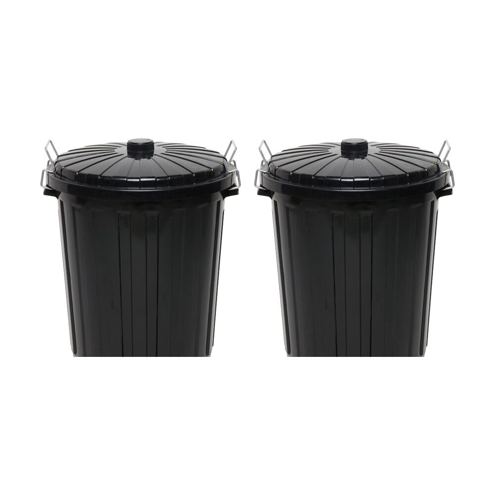Edco Easy Lock Metal Handles Plastic Garbage Bin With Lid 73L Black (2 Pack)