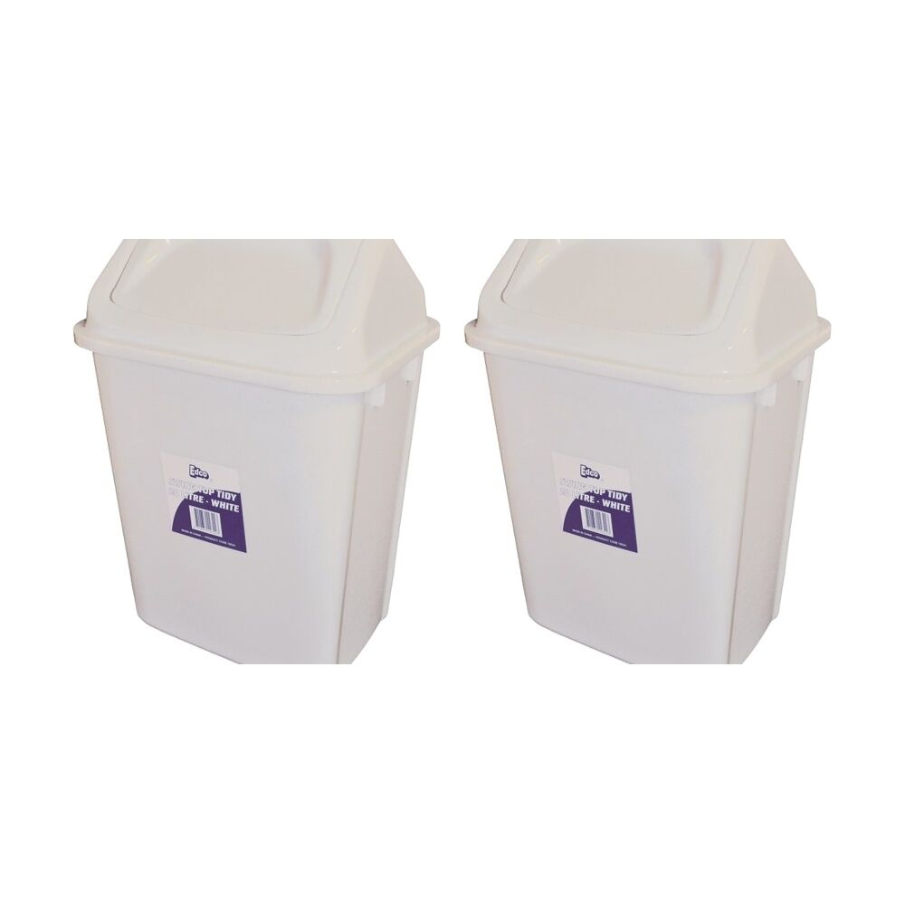 Edco Double Sided Swing Top Tidy Bin w/ Removable Lid 20L White (2 Pack)