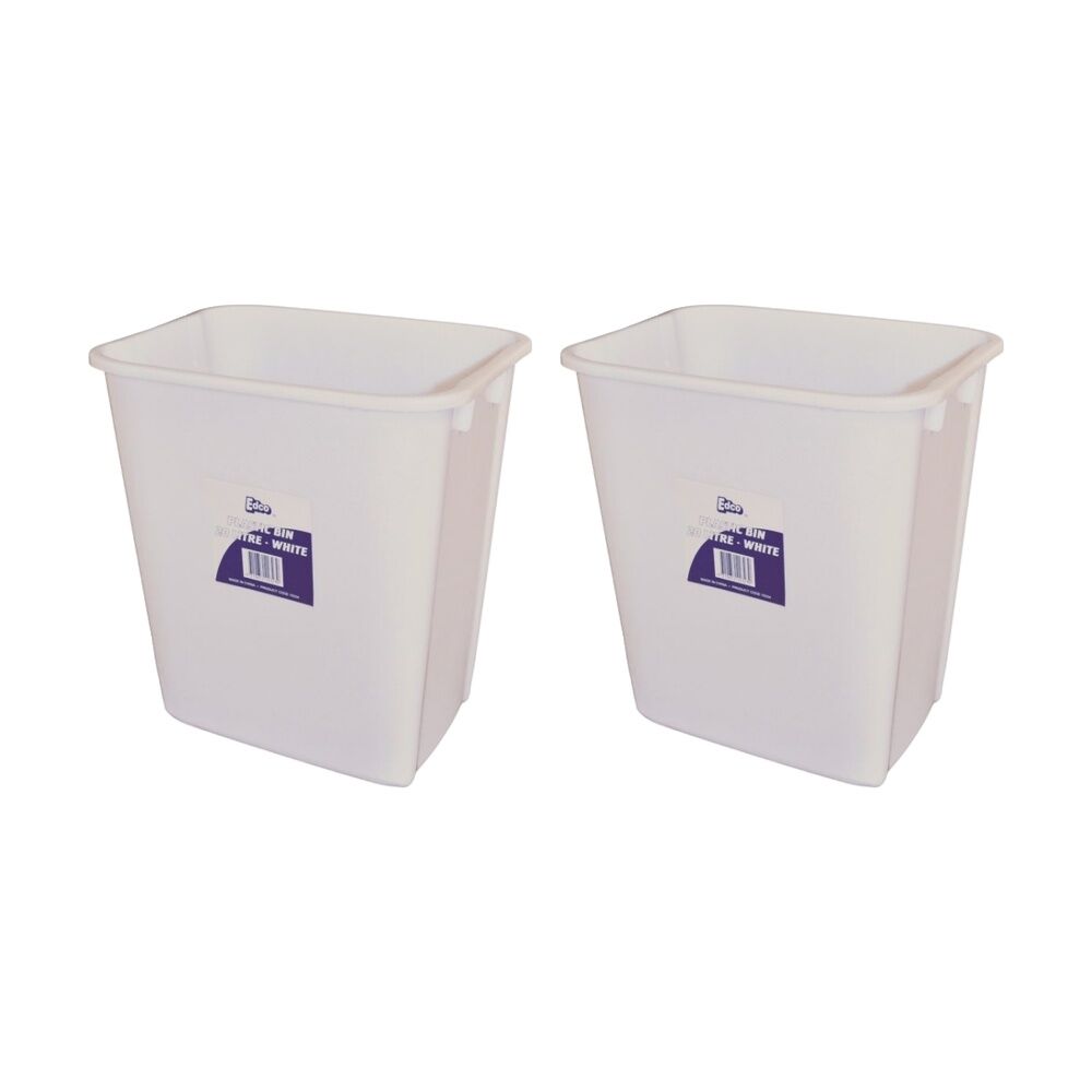 Edco Easy Clean Durable Plastic Bin For All Applications 20L White (2 Pack)