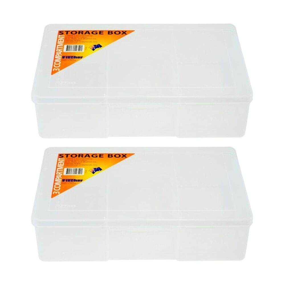 Fischer Plastic 3 Compartment Storage Box Large Deep Case Tool (2 Pack)