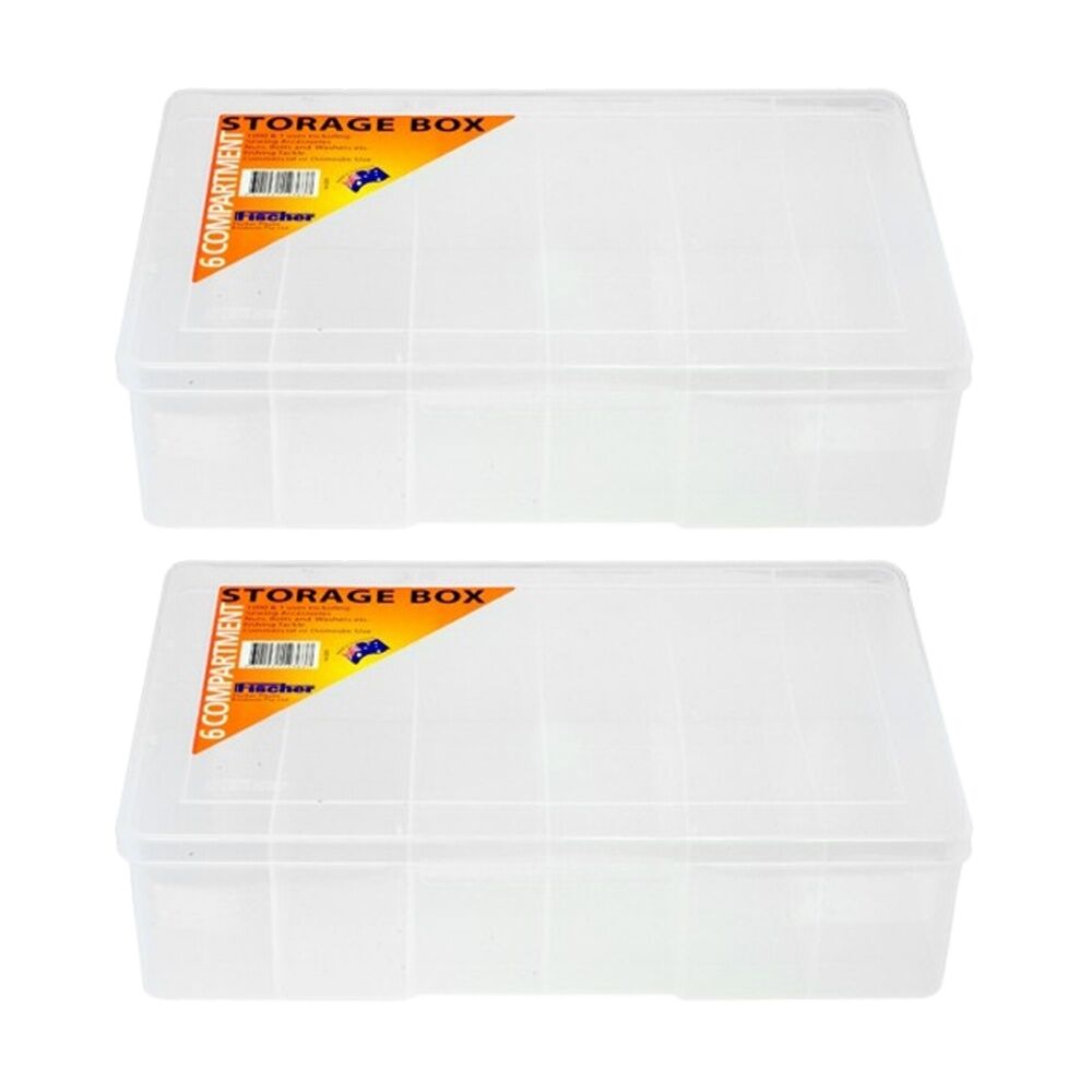 Fischer Plastic 6 Compartment Storage Box Large Deep Case (2 Pack)