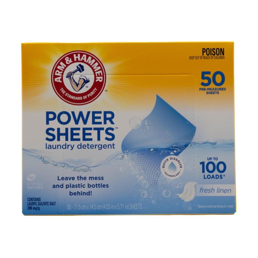 Arm & Hammer 50pc Arm & Hammer Laundry Detergent Power Sheets Up To 100 Loads Fresh Linen (3 Pack) — image 2