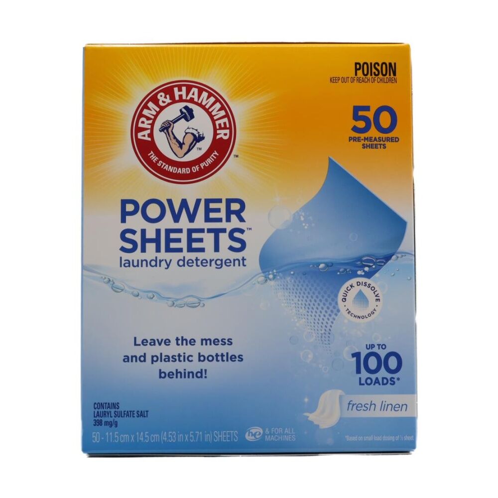Arm & Hammer Laundry Detergent Power Sheets Up To 100 Loads Fresh Linen (50 Pieces) — image 2