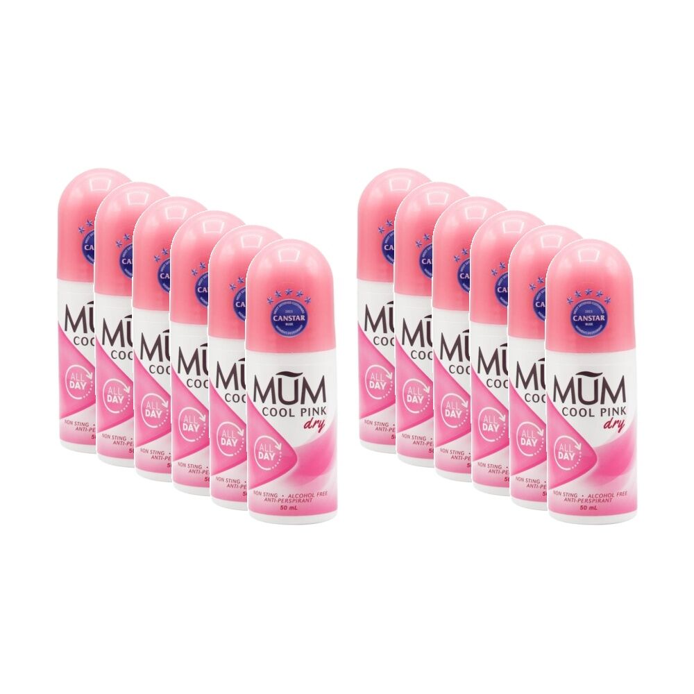 Mum Roll On Antiperspirant Deodorant Cool Pink Non-Sting 50mL (12 Pack)