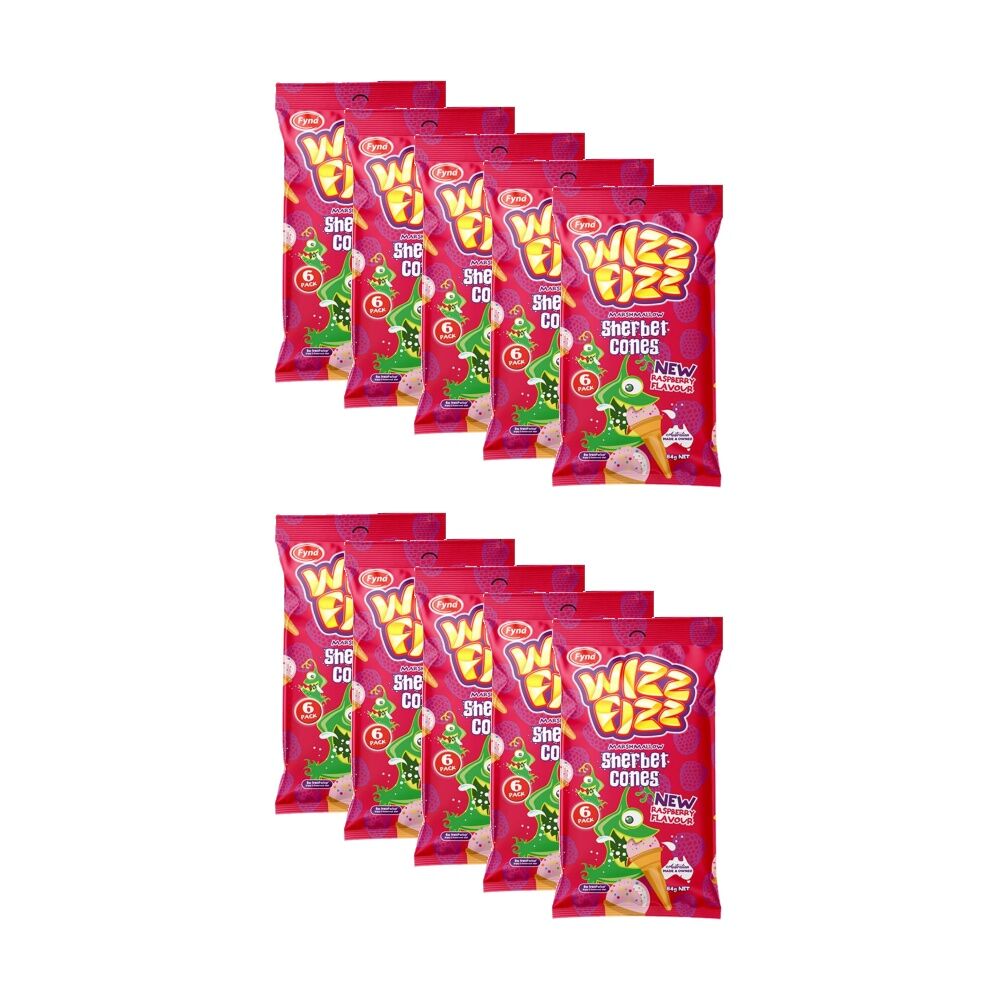Wizz Fizz 6pc Wizz Fizz Raspberry Cones 84g Fruit Flavour Sour Lollies/Gummies (10 Pack)