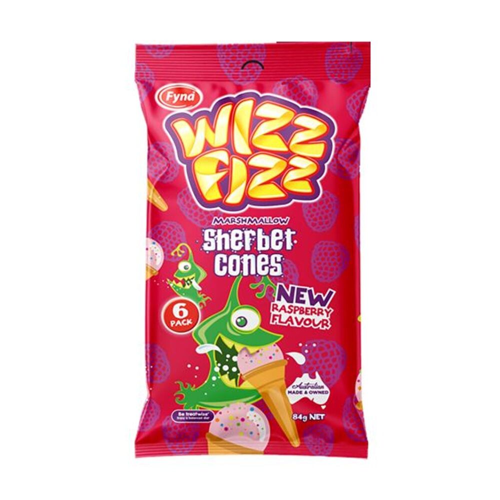 Wizz Fizz 6pc Wizz Fizz Raspberry Cones 84g Fruit Flavour Sour Lollies/Gummies (10 Pack) — image 2
