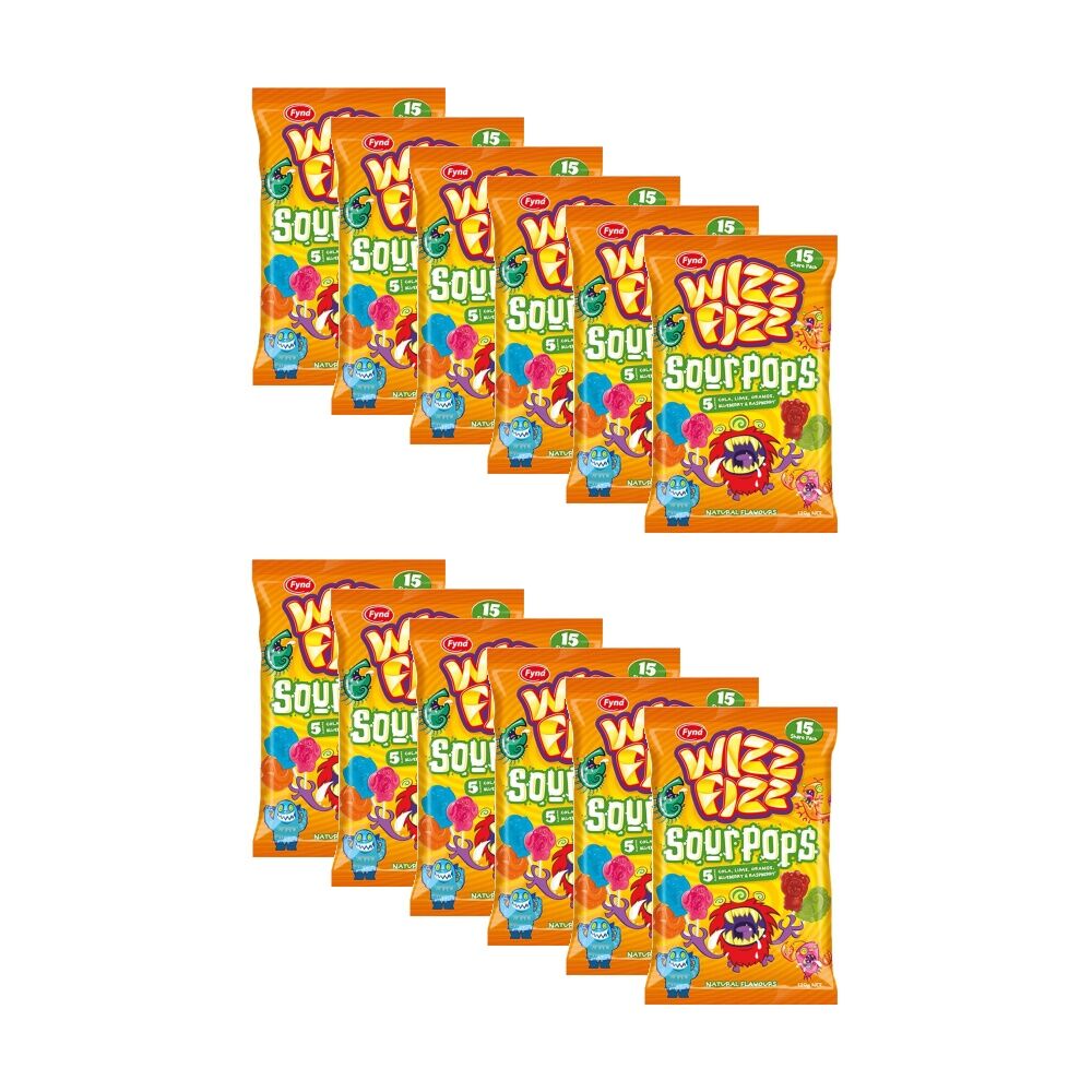 Wizz Fizz Sour Pops 120g Fruit Flavour Lollies/Gummies (12 Pack)