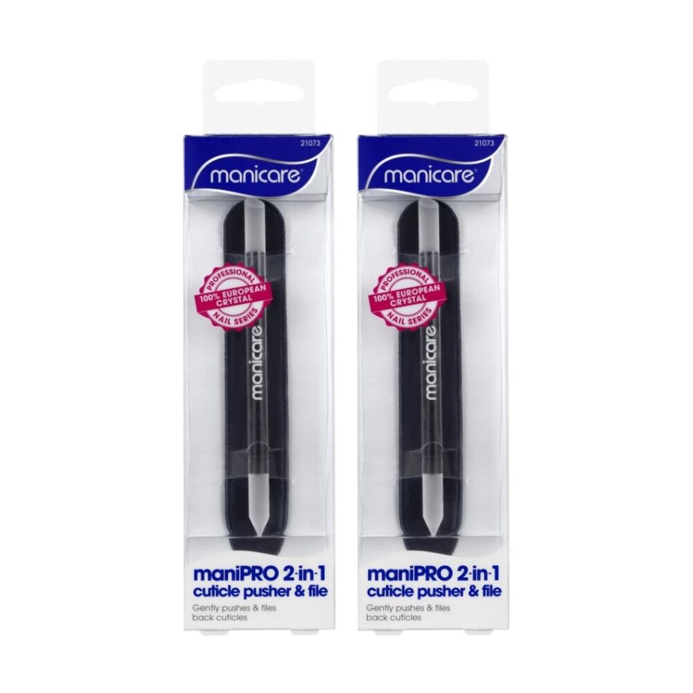 Manicare ManiPRO 2 In 1 Cuticle Pusher And File Nail Care Tool Black (2 Pack)