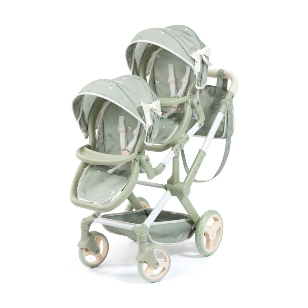 Bayer Xeo Twin Doll Pram Adjustable Handle Foldable Soft Sage Green 46cm Bayer