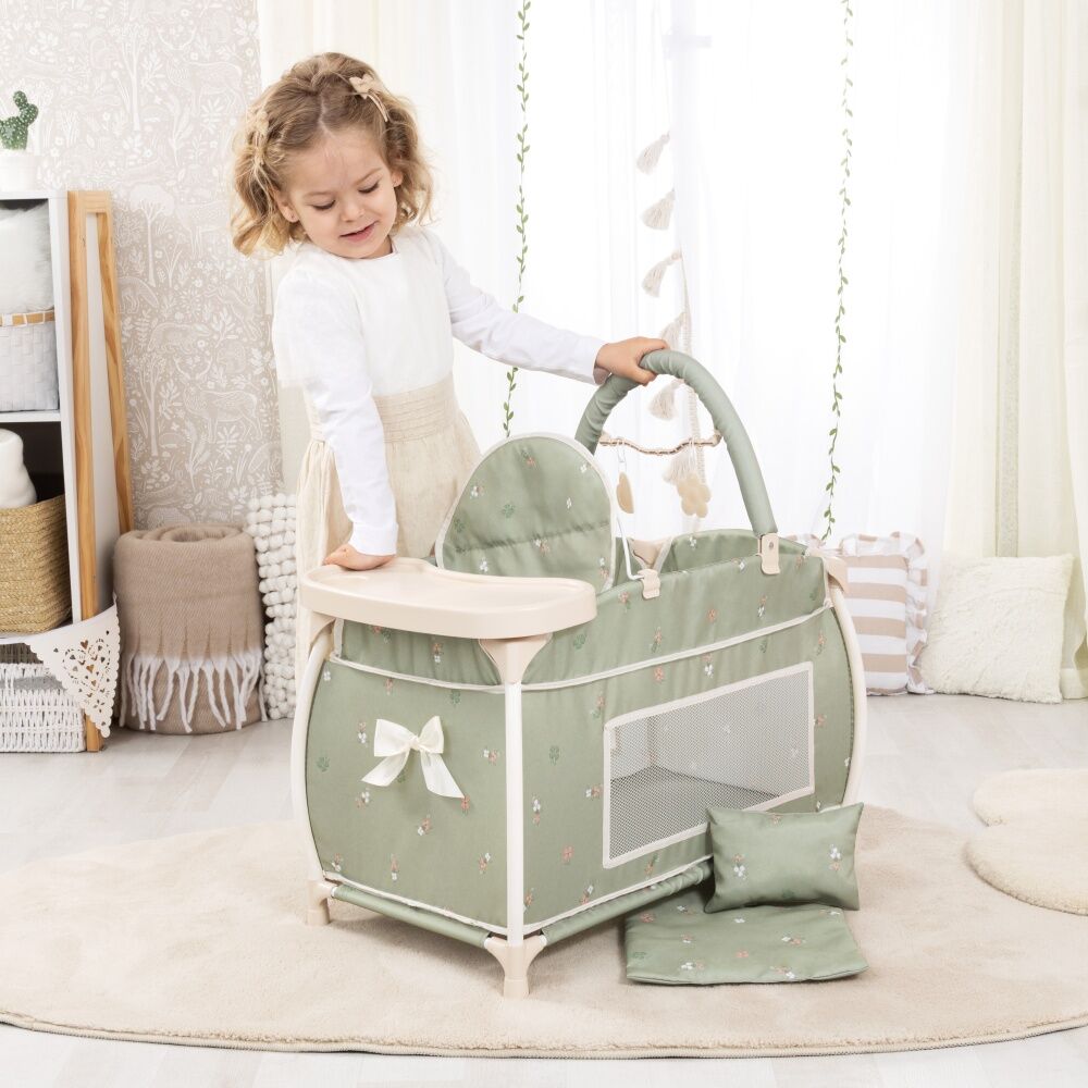 Bayer Multi Bed Doll Cot Integrated High Chair For Dolls Soft Sage Green 46cm Bayer — image 2
