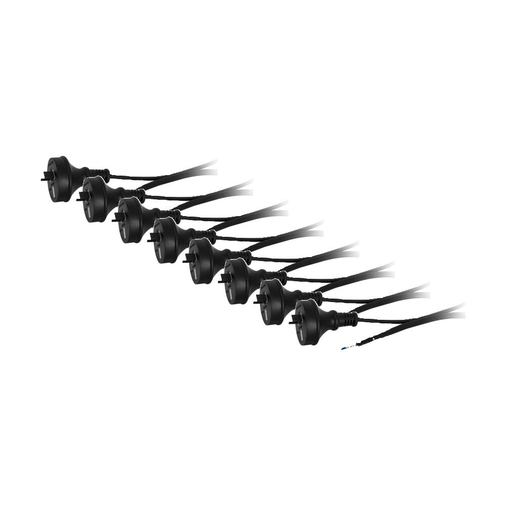 Doss 7.5A 2 Core Mains Lead 2M Bare Wire Power Black Cable Cord (8 Pack)