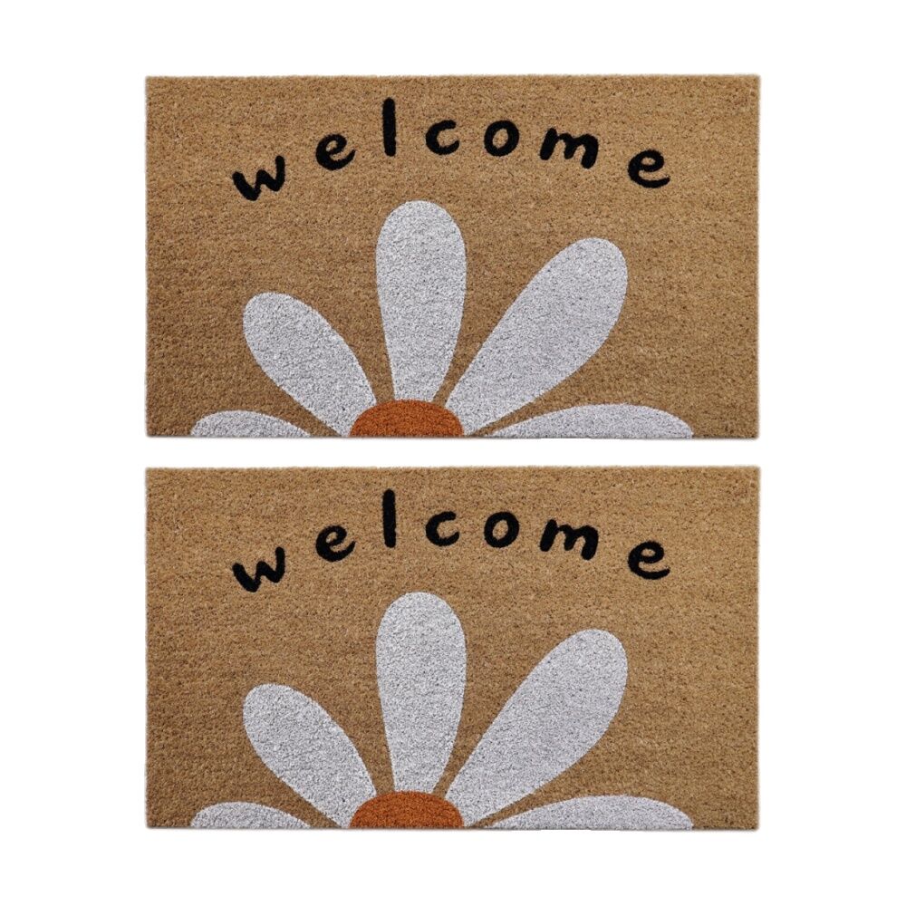Solemate Large Daisey Wel Coir Back Indoor/Outdoor Floor & Door Mat 45x75cm (2 Pack)