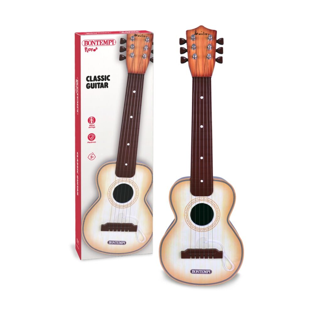 Bontempi Plastic Guitar Wood Finish 6 Metal Strings 55cm Classical Style — image 2