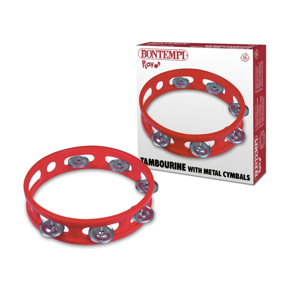 Bontempi Tambourine With Cymbals - Red Plastic Frame With Metal Jingles - 155x165x33 mm Red 155x165x33mm — image 2