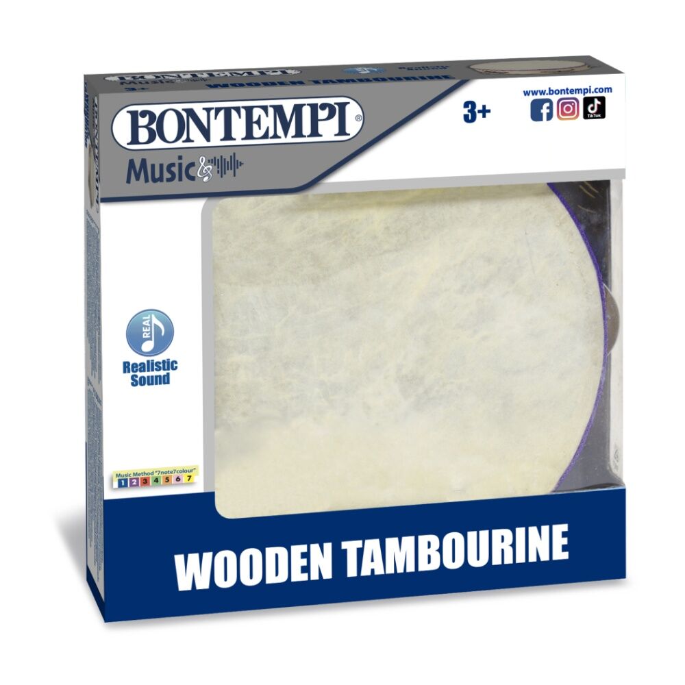 Bontempi Wooden Tambourine Membrane Cymbals Realistic Sound Natural 190mm Bontempi — image 3