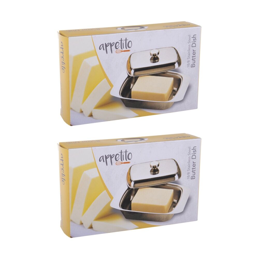 Appetito Stainless Steel Butter Dish With Cover 19x12x4cm Polished (2 Pack)