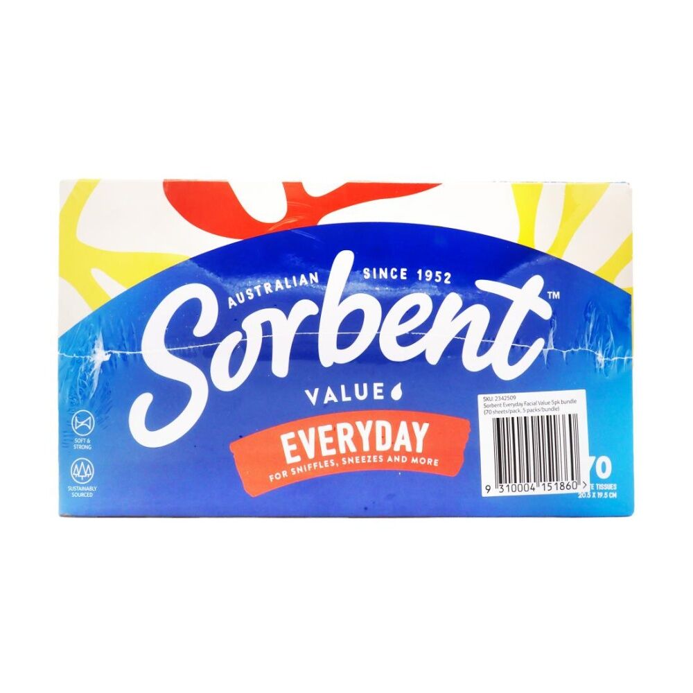 Sorbent 5x70pc Sorbent 3 Ply White Tissues Soft Durable Everyday Use Pack (6 Pack) — image 3