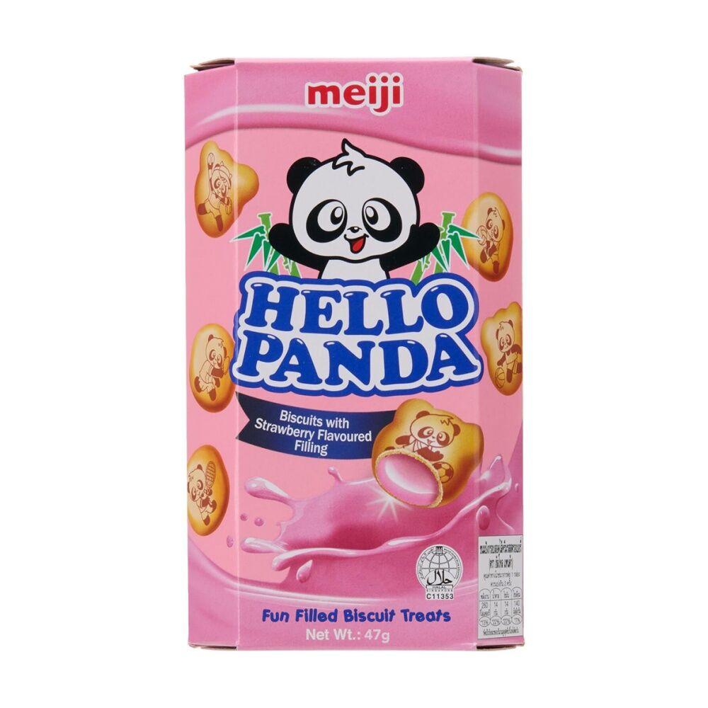 Meiji Hello Panda Biscuits Strawberry Flavoured Filling Treat 47g (5 Pack) — image 2