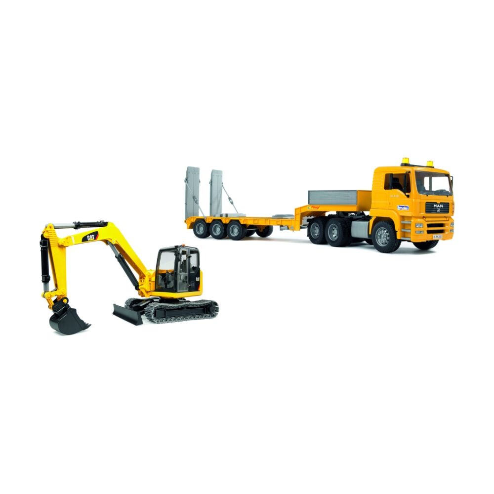 Bruder MAN TGA Low Loader With CAT Mini Excavator Kids Toy Yellow Bruder — image 2