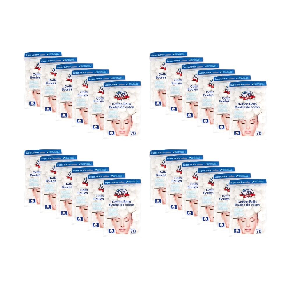 Wish 70pc Wish Ultra Pure Cotton Balls Hypoallergenic Super Jumbo (24 Pack)