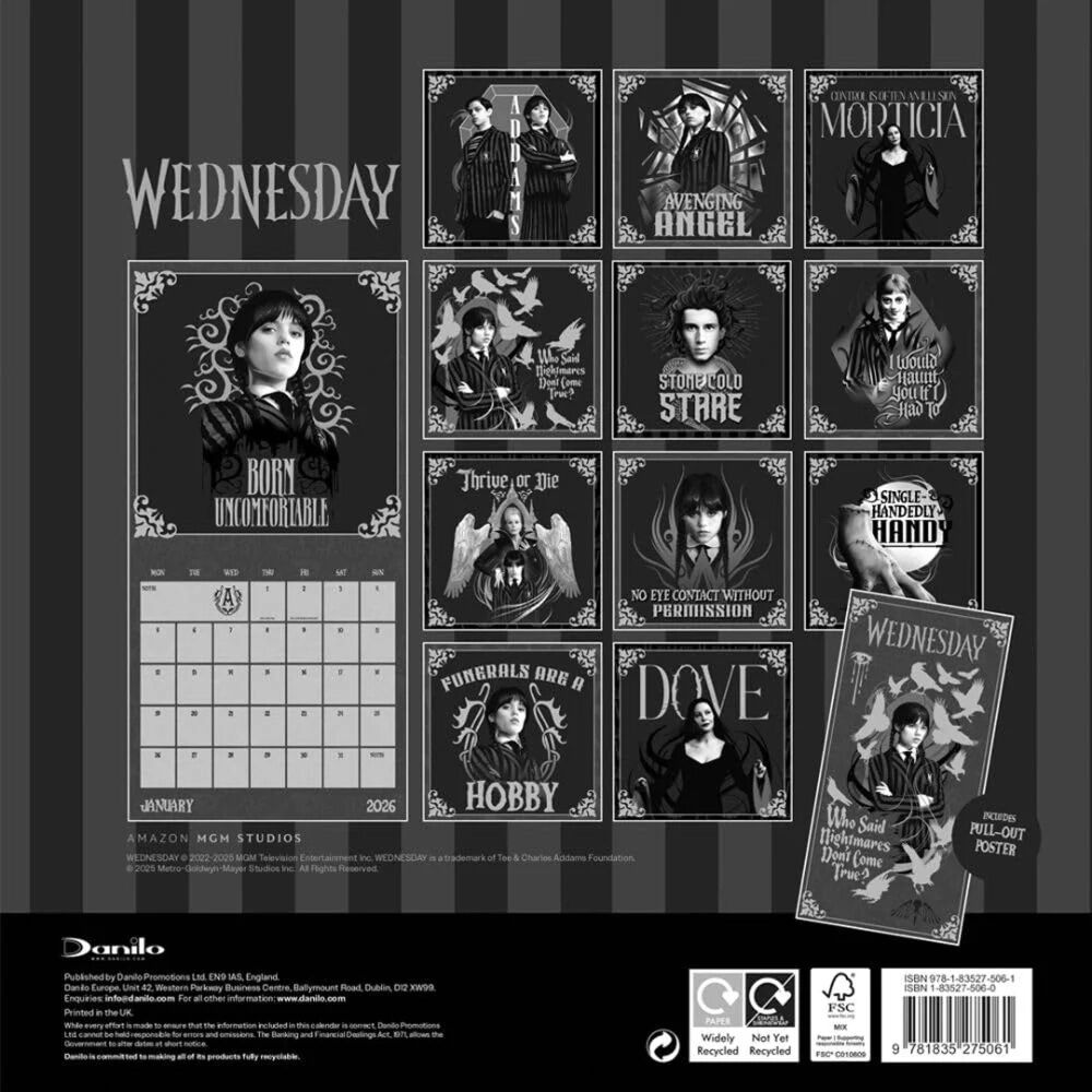 Wednesday 30x30cm Addams 2026 Square Wall Calendar Room Decor — image 3