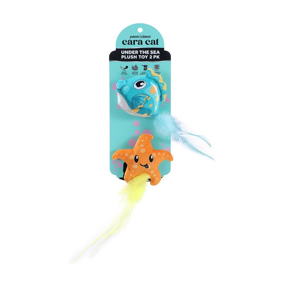 Paws and Claws Cara Pet Cat Sea Life Plush Toy Assorted 10x5x5cm (2 Pieces)