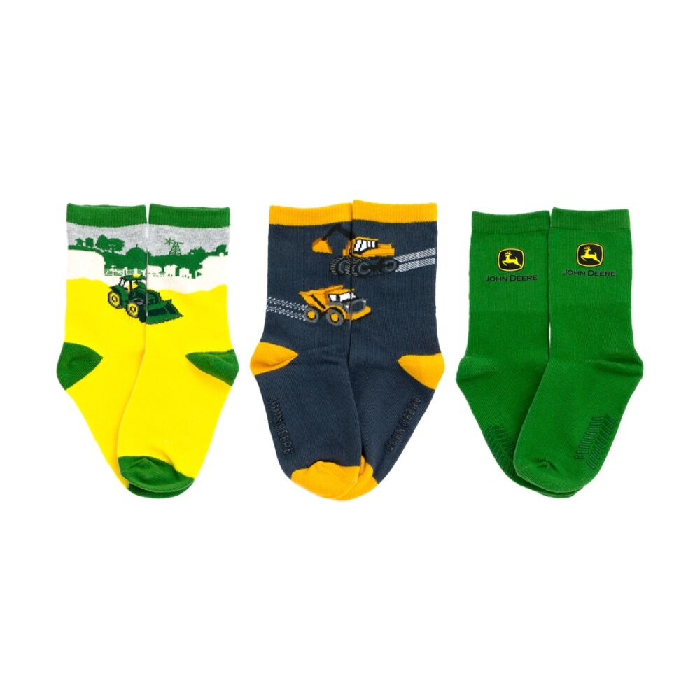John Deere 3pc 2-4Y Shortie Truck Design Cotton Blend Socks For Toddlers