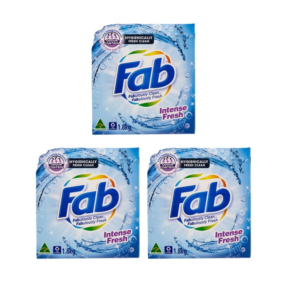 Fab Hygienically Clean Intense Fresh Cleaning Laundry Powder 1.8kg (3 Pack)