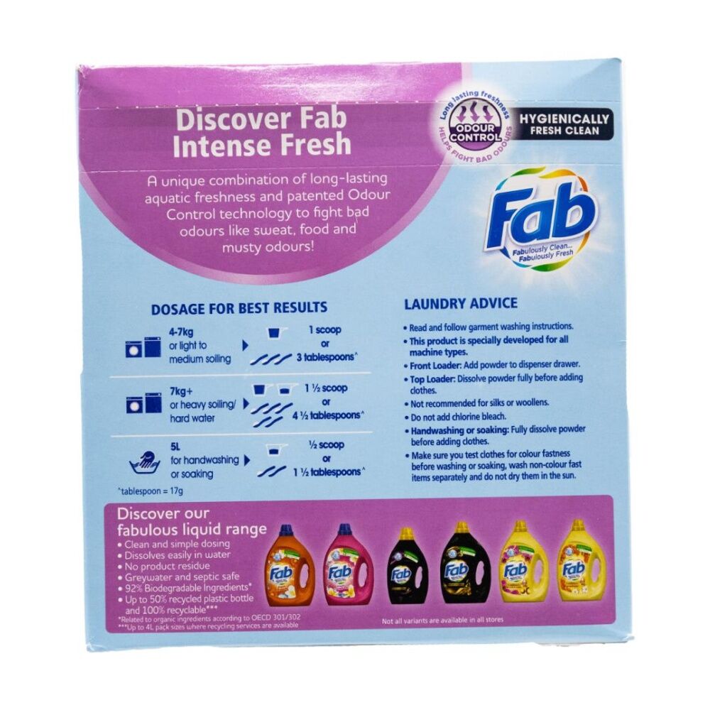 Fab Hygienically Clean Intense Fresh Cleaning Laundry Powder 1.8kg (6 Pack) — image 5