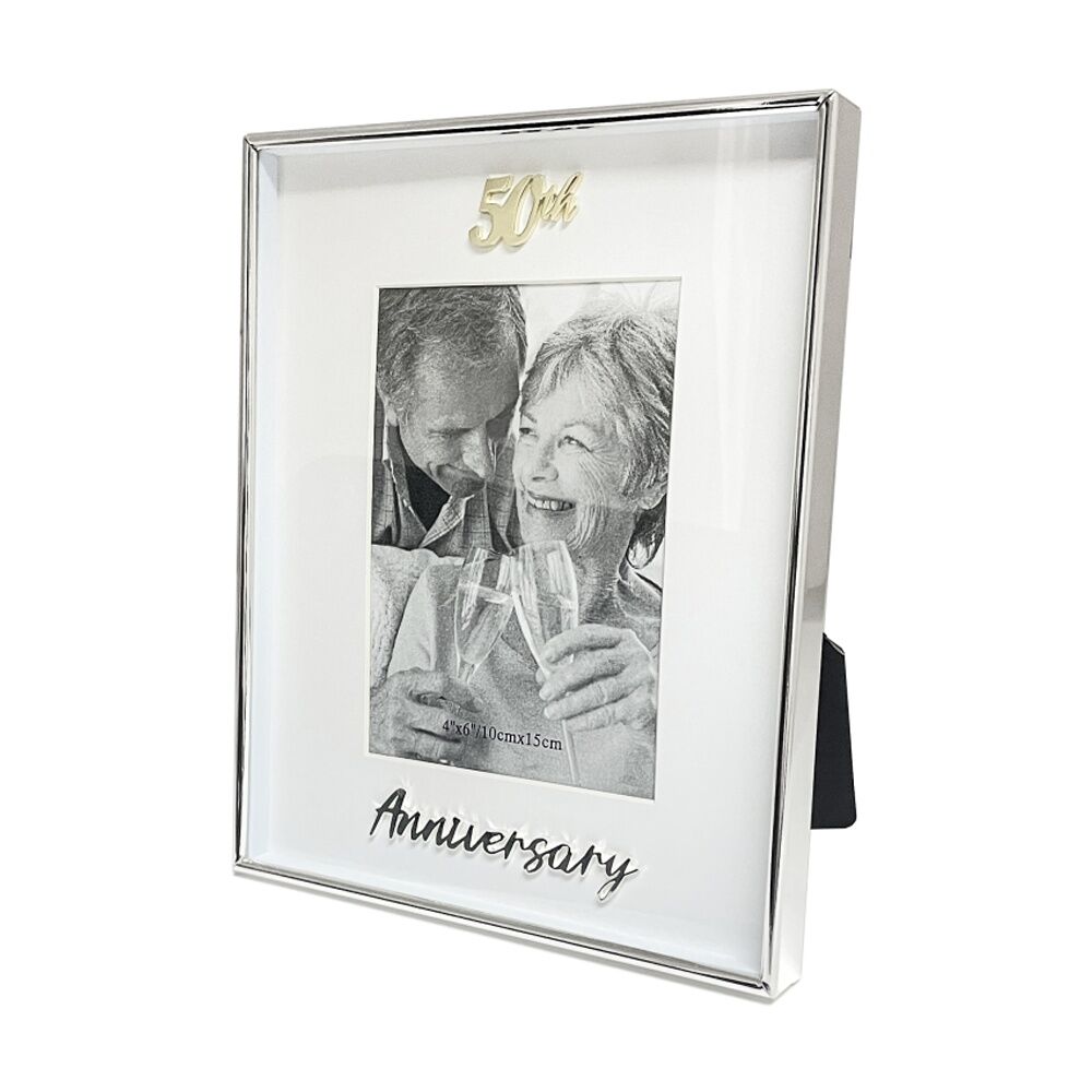 Gibson Gifts Boxed Photo Frame 50th Anniversary 4x6 White Silver MDF