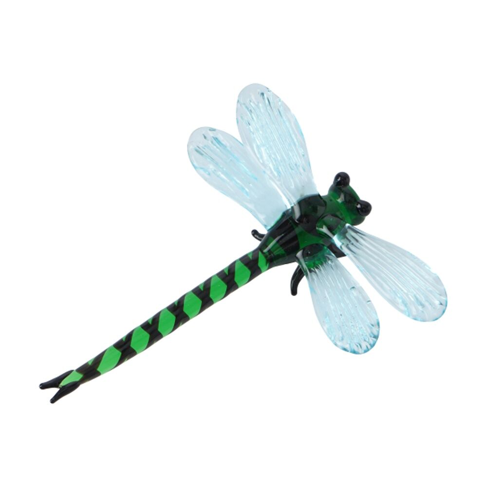 Gibson Gifts Artisan Glass Dragonfly - Handcrafted Dragonfly Figurine - Bright Green Markings And Translucent Wings - Whimsical Decor - Nature Lover