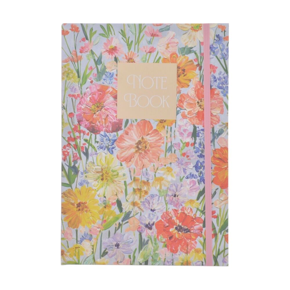 Gibson Gifts Saffron A5 Notebook - Floral Garden Print - Soft Pink Elastic Closure For Secure Carry - Note Taking Ideas Lists Journaling - Stationery