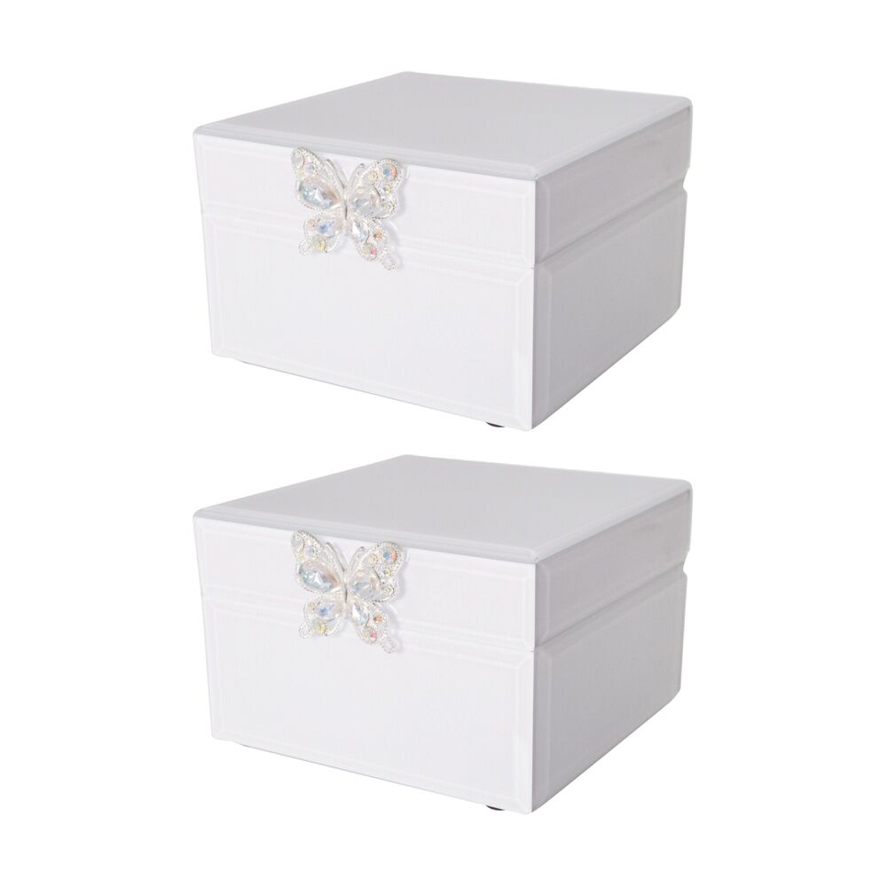 Gibson Gifts Crystal Butterfly Jewellery Box Small White Shimmer Storage (2 Pack)