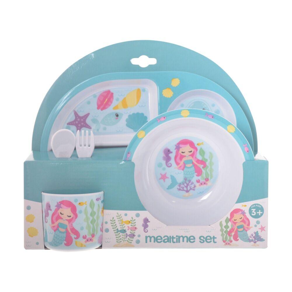 Gibson Gifts Mermaids Kids Meal Dinner Set Melamine Plate Bowl Cup Cutlery (2 Pack) — image 2