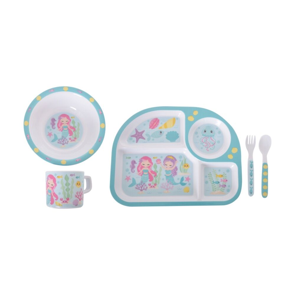 Gibson Gifts Mermaids Kids Meal Dinner Set Melamine Plate Bowl Cup Cutlery (2 Pack) — image 4