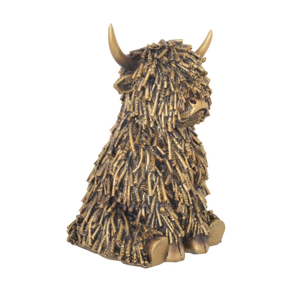 Gibson Gifts Shaggy Cow Sitting Figurine - Textured Highland Cow Decorative Statue - Bronze Polyresin — image 2