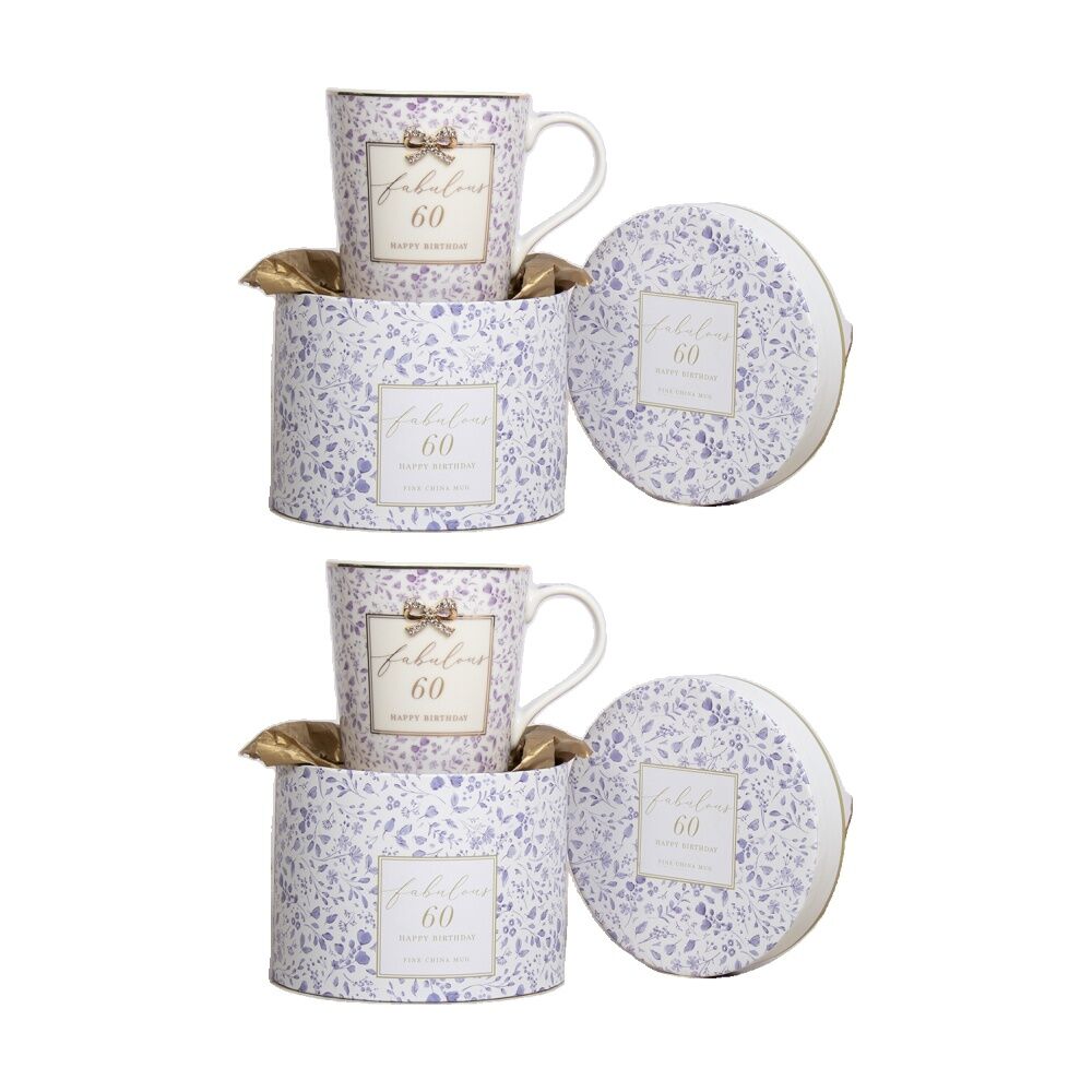 Madelaine 60th Birthday Fine China Coffee/Tea Mug Drink Cup Green (2 Pack)