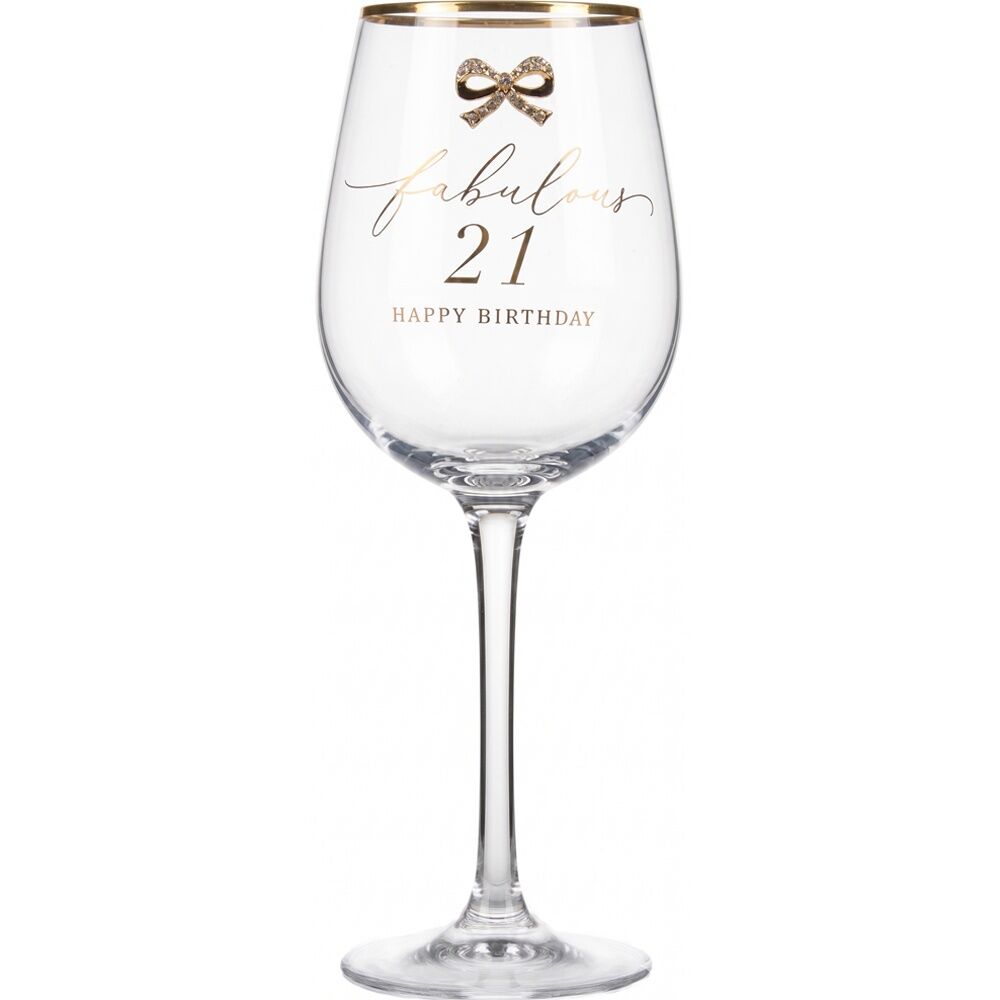 Madelaine 21st Script Bow Champagne/Red Wine Glass Stemmed Clear Gold (2 Pack) — image 2